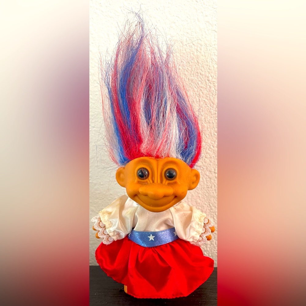 3/$15 Vintage Russ USA Red White and Blue Hair Troll Doll 4th Fourth of July